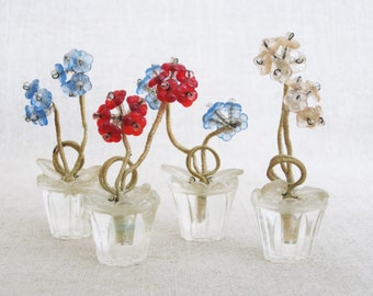 Vintage Place Card Holder, Glass Beaded Flowers