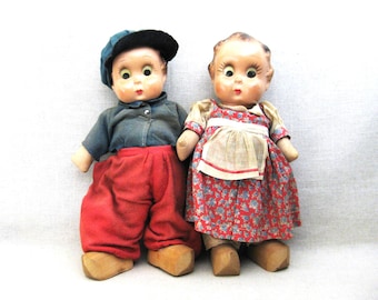 Vintage Goo Goo Eye Dolls, Male and Female Dutch Style, Antique Nursery Home Décor Gift