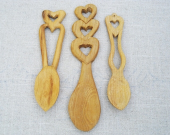 Vintage Folk Art Loving Spoon Wooden Hand Carved Heart Design Wedding and Housewarming Gift