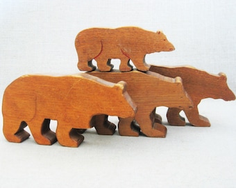 Vintage Bear, Wood Toy Block Animal, Folk Art Figures