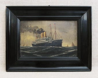 Antique Maritime Miniature Painting, Cruise Liner Amerika, C Hagener, Framed Original Fine Art