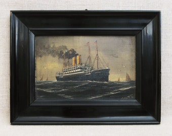 RESERVED - Vintage Maritime Miniature Painting, Cruise Liner Amerika, C Hagener, Framed Original Fine Art