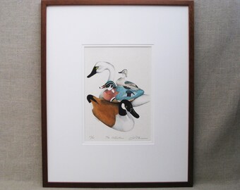 Duck Wall Art, Original Fine Art Print Lithograph, Laura Denardo Bird Decoy Framed Cabin Home Décor Housewarming Gift
