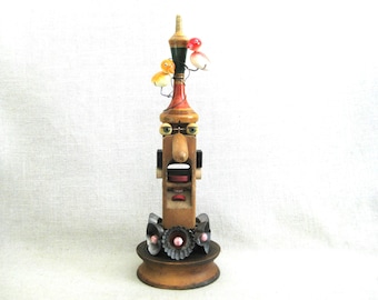 Folk Art Female Bust Assemblage Sculpture, Bird Watcher Ornithology