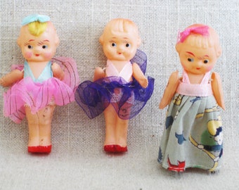 Celluloid Female Doll House Miniatures Japan, Collection of 3, Nursery Home Décor