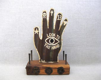Vintage Folk Art Metal Hand Sculpture by Chris Hubbard