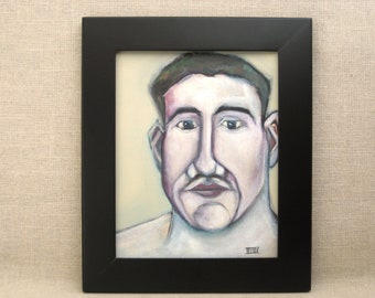 Male Portrait Painting Original Fine Art Framed Men Wall Décor in Modern Wooden Frame