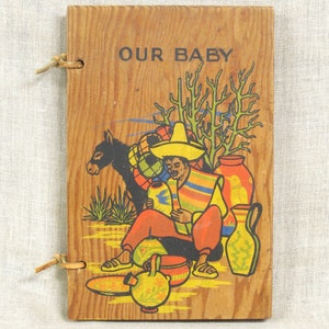 Vintage Baby Scrapbook Wooden Folk Art Photo Album Journal and Scrapbooking Primitive Rustic Cabin Décor Baby Shower Gift