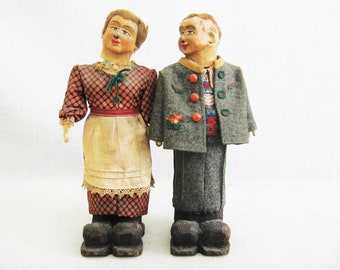 Folk Art Figural Bottle Sculpture, Male Portrait Female Vintage Rustic Cabin Home Décor