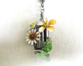 Daisy Necklace Assemblage Floral Folk Art Jewelry
