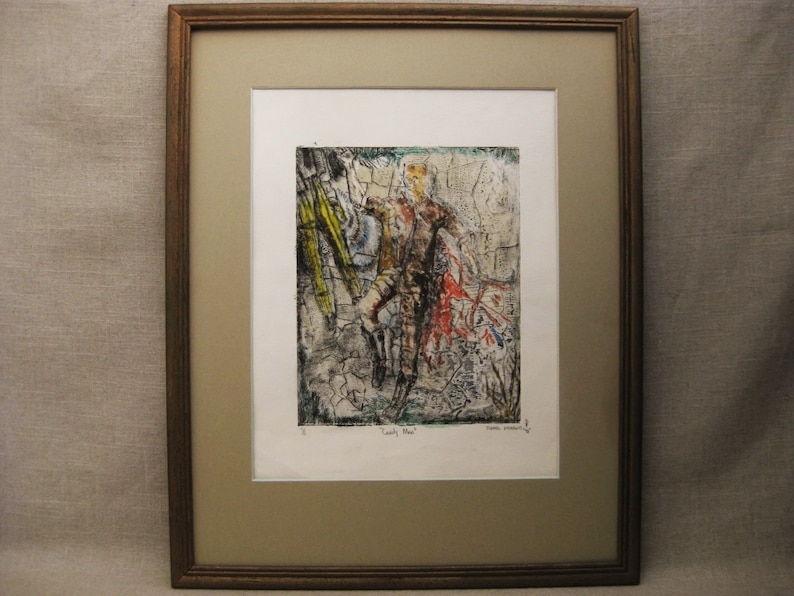 Dark Art Wall Decor Framed Original Fine Art Print Vintage Male Portrait Surreal Engraving