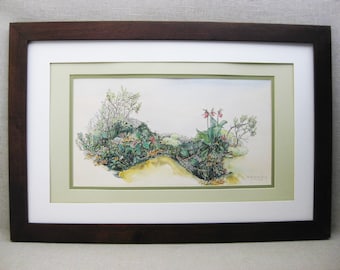 Vintage Landscape Watercolor Painting Nature Art Framed Original Fine Art Wall Decor