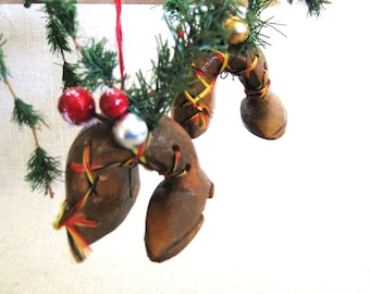 Vintage Tree Ornament Christmas Folk Art Miniature Holiday Wooden Boot Sculpture Primitive Rustic Décor