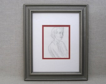 Vintage Female Portrait Drawing Pencil on Paper Framed Original Fine Art Hilda Wilson Chicago Artist