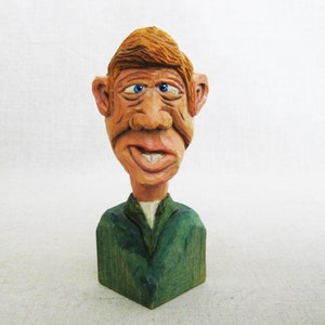 Folk Art Male Portrait Bust, Wood Carving Sculpture, Figurines of People