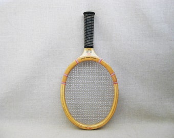 Mid-Century Vintage Wood Racquetball Racket for Game Room Athletic and Sporting Goods Décor