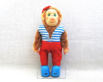 Mechanical Monkey Toy, Animal Circus Souvenir, Vintage Mid-Century Nursery Décor