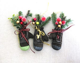 Miniature Boxing Glove Christmas Tree Ornament, Sports Theme Holiday Décor, Wreath and Package Embellishments