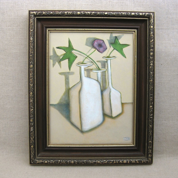 Original Still Life Floral Painting Vases with Flowers Framed Modern Contemporary Art Housewarming Gift