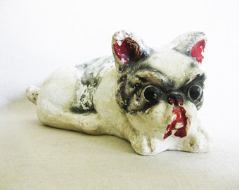 Vintage Chalkware Boston Terrier Animal Sculptures