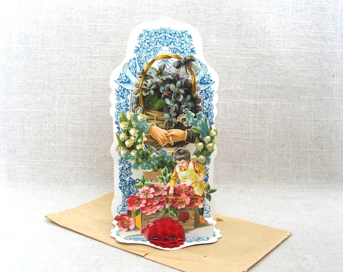 Featured listing image: Antique Pop-up Valentines Day Card, German Victorian Style Honeycomb Gift of Love