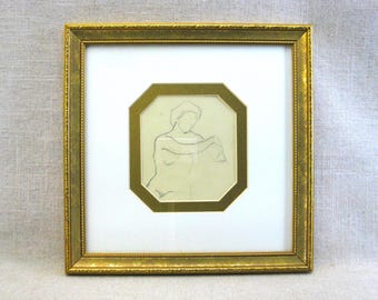 Original Female Portrait Drawing, Framed Vintage Wall Art Home Décor Small Gift of Art Housewarming