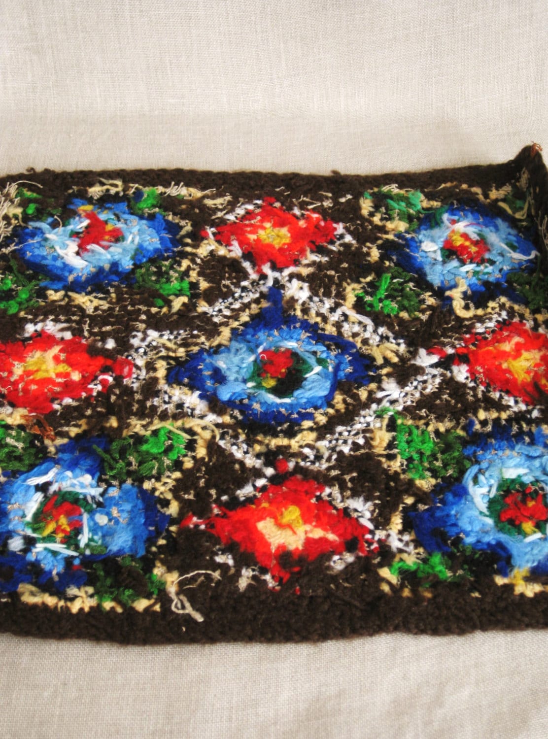 Vintage Folk Art Hooked Rug, Framed Wall Decor, Primitive Fiber Textile Art