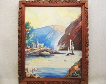 Mexican Landscape Painting, Original Mid-Century Latin American Framed Wall Art Rustic Cabin and Ranch Home Décor
