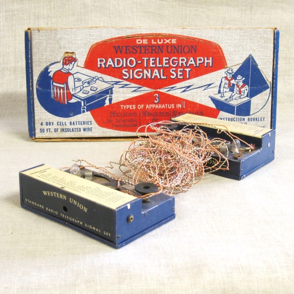 Vintage Radio Telegraph Toy, Western Union, Original Box Packaging, Mid-Century, Science