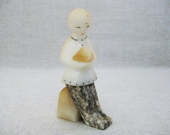 Vintage Female Portrait Stone Sculpture Marble Child Figurine