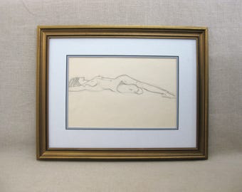 Original Female Portrait Drawing, Nude Framed Wall Art Home Décor Gift of Art