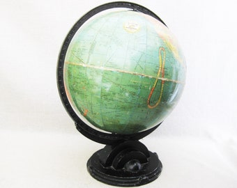 Vintage Globe Art Deco Period Replogle on Metal Base, Educational and Learning Geography Decor