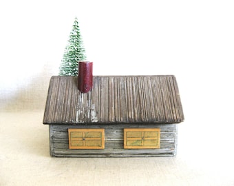 Vintage Folk Art Miniature House Model Christmas Village Rustic Primitive Cabin Décor