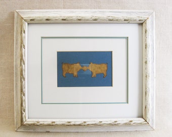 Rustic Primitive Vintage Pig Cut Paper Art Framed Scherenschnitte Country Wall Farm Décor