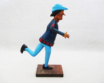 Folk Art Male Figure Carved Sculpture, Wooden Rustic Nursery and Cabin Home Décor