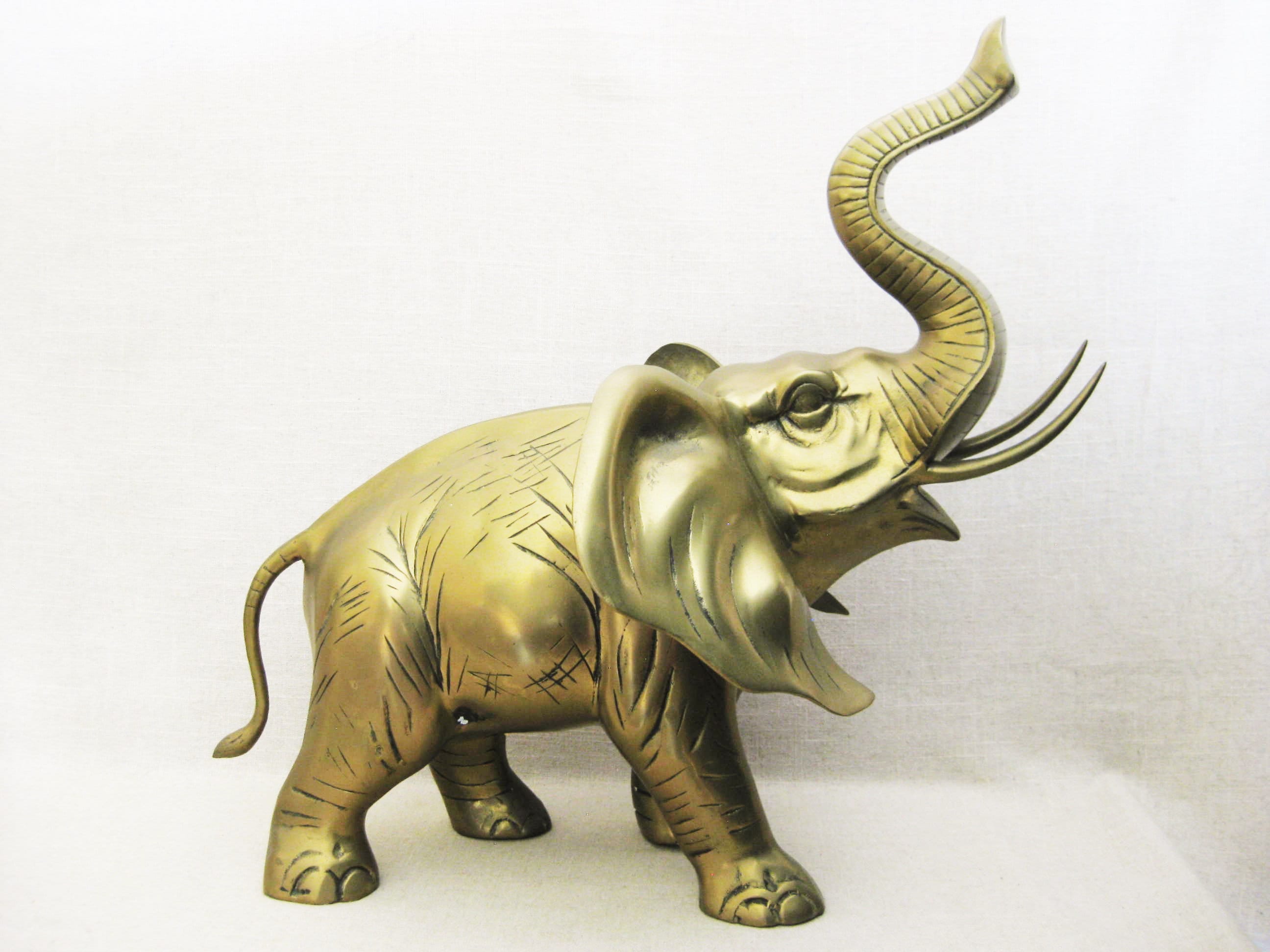 Vintage Brass Elephant, Large 19 Inch Decorative Animal Sculpture