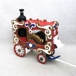 Folk Art Toy Circus Calliope Truck, Mid-Century Vintage Up-cycled Transportation Vehicle Outsider Art
