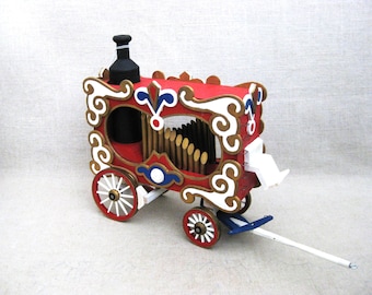 Folk Art Toy Circus Calliope Truck, Mid-Century Vintage Up-cycled Transportation Vehicle Outsider Art