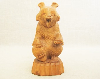 Folk Art Bear Wood Carving, Animal Sculpture Figurine, Rustic Cabin Décor Hostess Gift