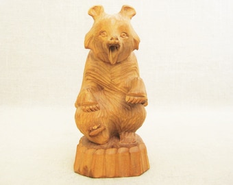 Vintage Folk Art Carved Wooden Bear Animal Sculpture Rustic Cabin Décor