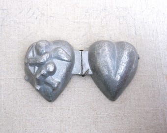 Vintage Pewter Ice Cream Mold, Valentines Heart, Cupid Male Figure