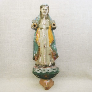 Mexican Folk Art Santos Religious Figure, 19th Century Vintage Art Home Altar Housewarming Gift