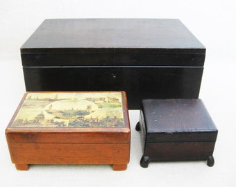 Vintage Wooden Desk Box Collection for Office Storage Desk Organization and Dresser and Vanity