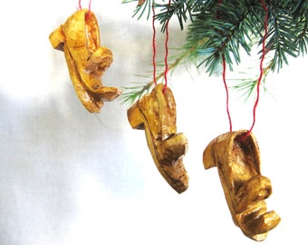 Miniature Shoe Folk Art Christmas Tree Ornament, Sculpture Holiday Rustic Décor
