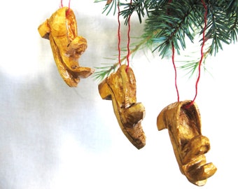 Vintage Tree Ornament Christmas Folk Art Miniature Holiday Wooden Boot Sculpture Primitive Rustic Décor