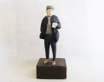 Vintage Male Figure Carving, Folk Art Sculpture, Vintage Contemporary Portrait Handmade OOAK Gift