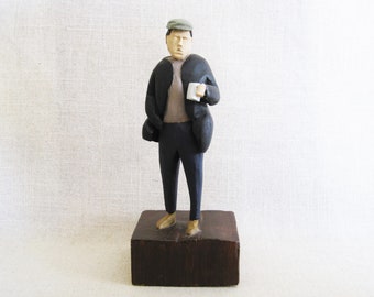 Vintage Folk Art Male Portrait Carving, Male Figure Sculpture