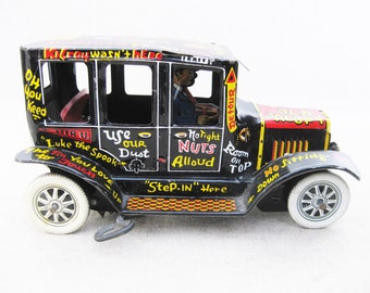 Vintage Marx Tin Toy Car, Litho Print Metal Old Jalopy Antique Toys