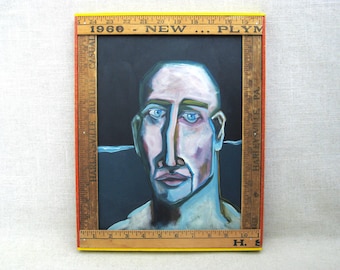 Framed Male Portrait Painting Original Masculine Men, Fine Art Wall Décor