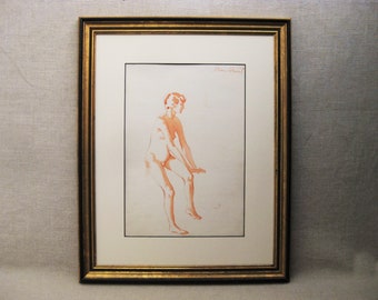 Classical Female Portrait Watercolor Painting, Original Nudes Framed, Vintage Wall Art, Gold Frame Home Décor